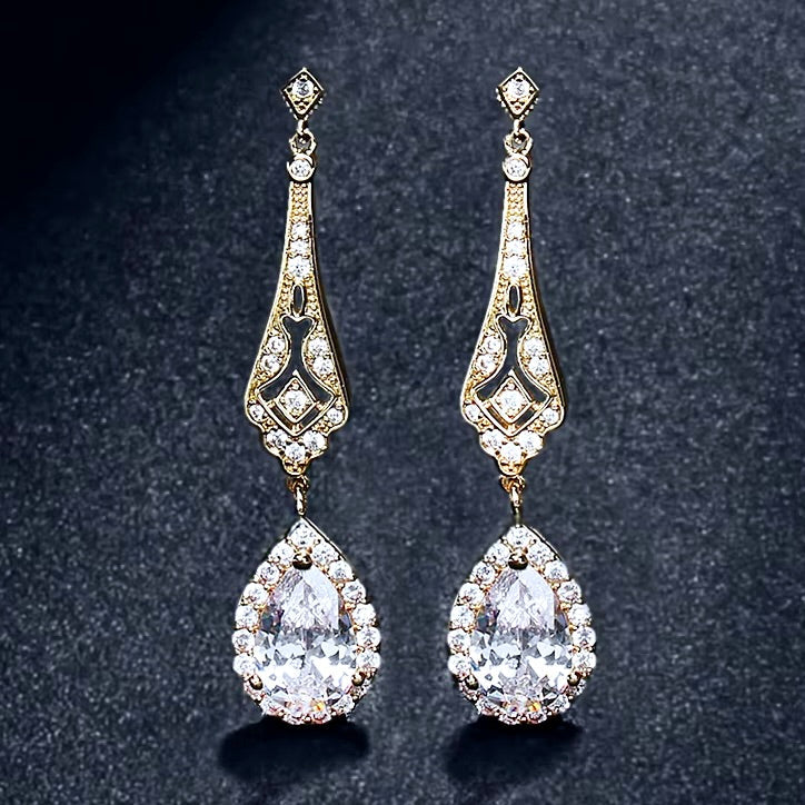 Jennifer - Cubic Zirconia Bridal Earrings - Available in Silver and Rose Gold