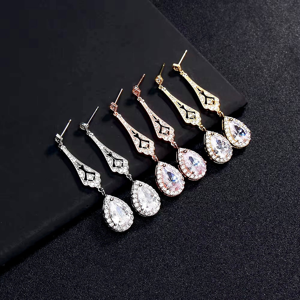 Jennifer - Cubic Zirconia Bridal Earrings - Available in Silver and Rose Gold