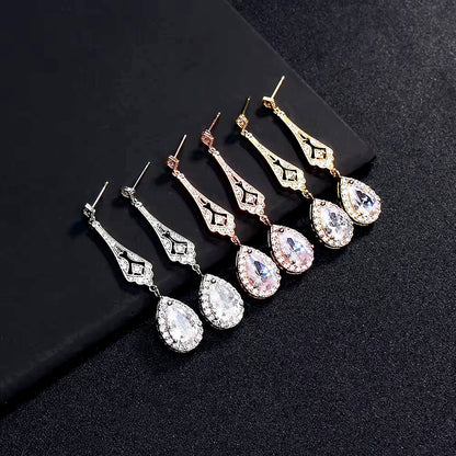 Jennifer - Cubic Zirconia Bridal Earrings - Available in Silver and Rose Gold