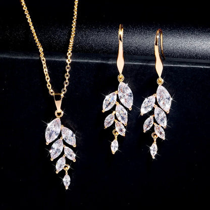 Leaves - Cubic Zirconia Bridal Jewelry Set - Available in Silver, Rose Gold and Yellow Gold