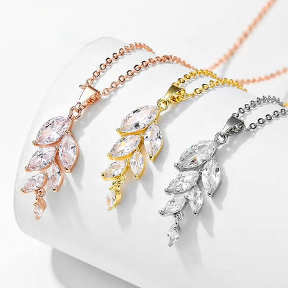 Leaves - Cubic Zirconia Bridal Jewelry Set - Available in Silver, Rose Gold and Yellow Gold