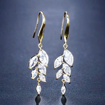 Leaves - Cubic Zirconia Bridal Jewelry Set - Available in Silver, Rose Gold and Yellow Gold