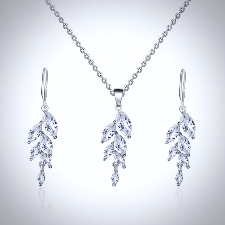 Leaves - Cubic Zirconia Bridal Jewelry Set - Available in Silver, Rose Gold and Yellow Gold