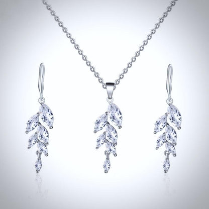 Leaves - Cubic Zirconia Bridal Jewelry Set - Available in Silver, Rose Gold and Yellow Gold