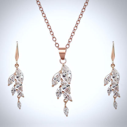 Leaves - Cubic Zirconia Bridal Jewelry Set - Available in Silver, Rose Gold and Yellow Gold