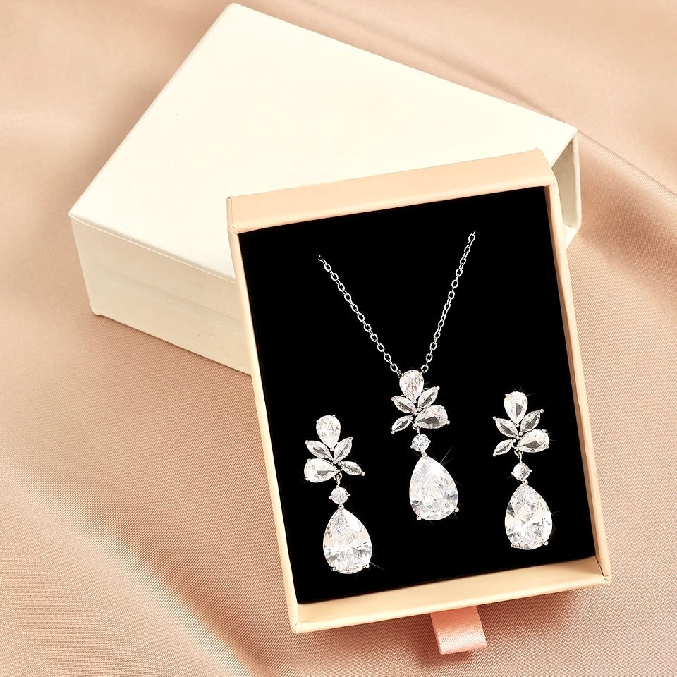 Jessica - Cubic Zirconia Bridal Jewelry Set - Available in Silver, Rose Gold and Yellow Gold