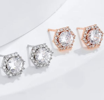Dixie - Cubic Zirconia Bridal Stud Earrings - Available in Silver and Rose Gold