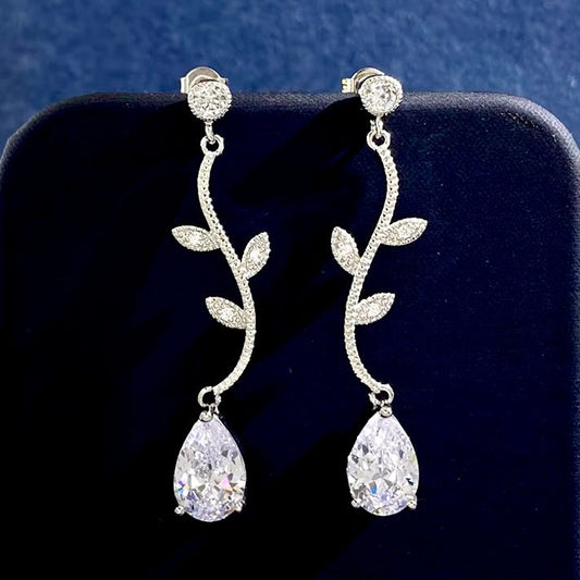 "Selycia" - CZ Vine Bridal Earrings - Available in Silver, Rose Gold and Yellow Gold