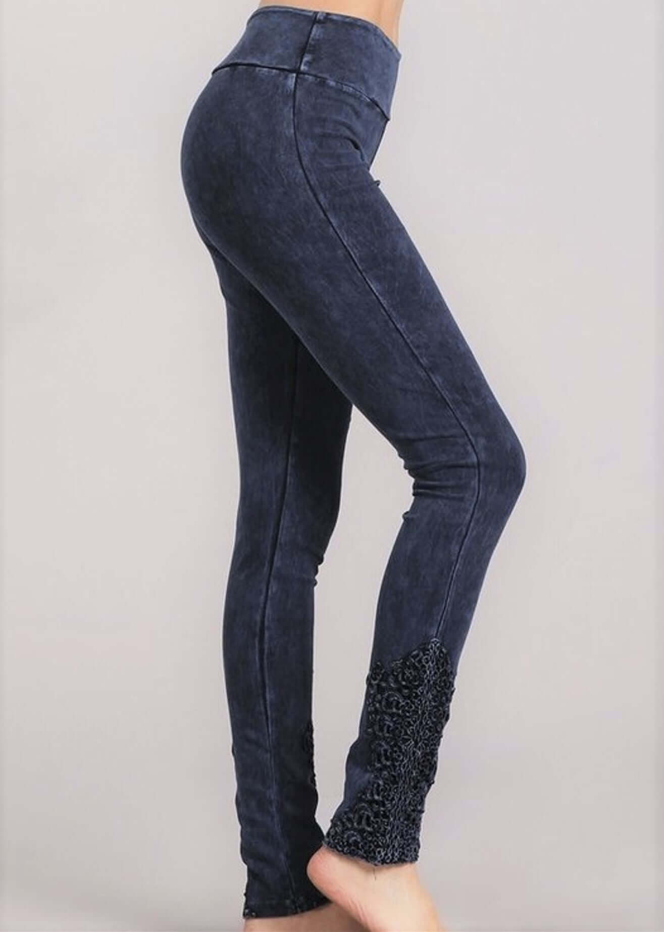 Mineral Washed Jeggings Crochet Ankle Detail Made in USA