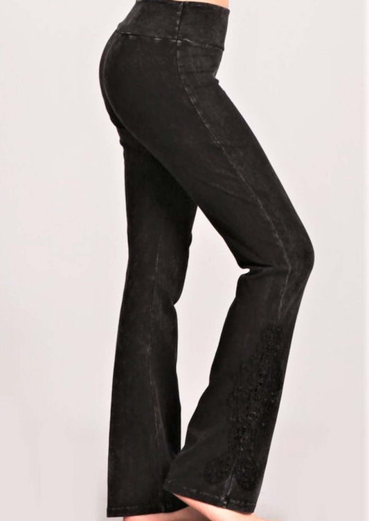 Mineral Washed Bootcut Jeggings Crochet Detail Made in USA
