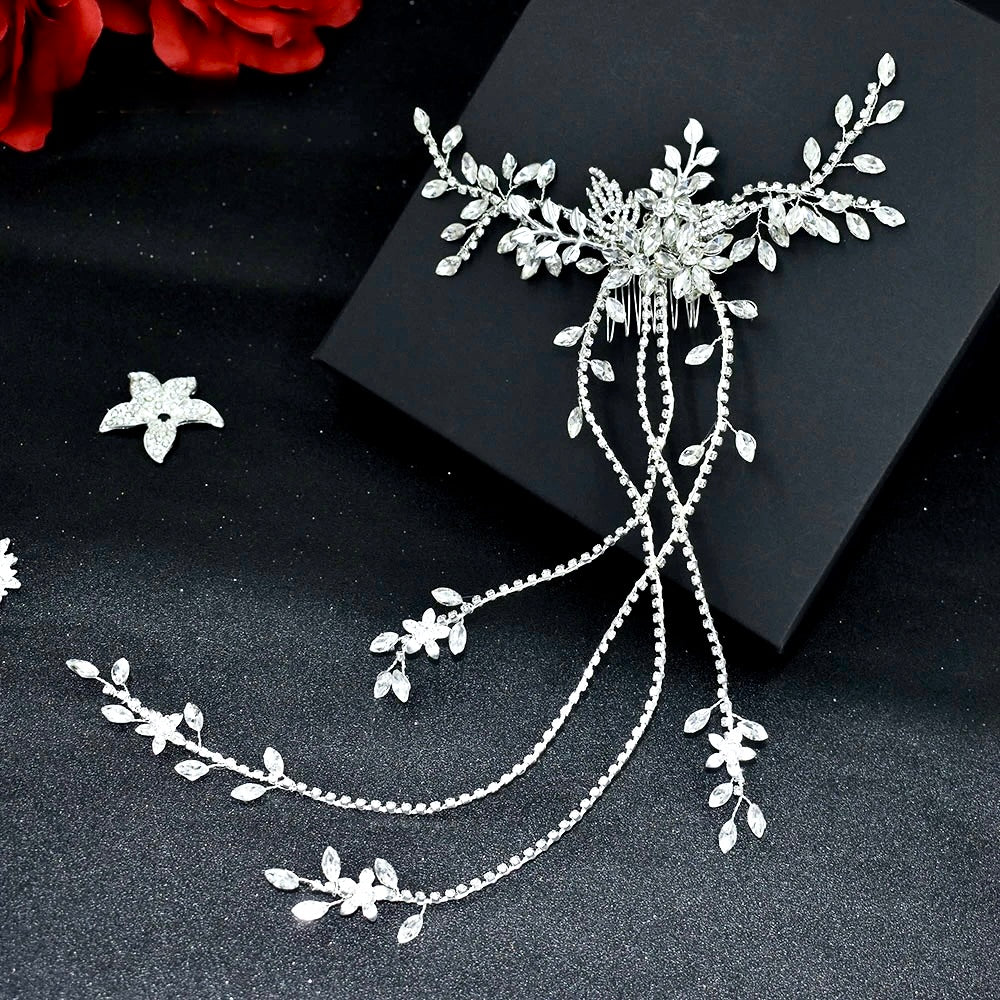 Eugenie - Cascading Crystal Bridal Hair Comb / Hair Vine - Available in Silver and Gold