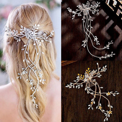 Eugenie - Cascading Crystal Bridal Hair Comb / Hair Vine - Available in Silver and Gold