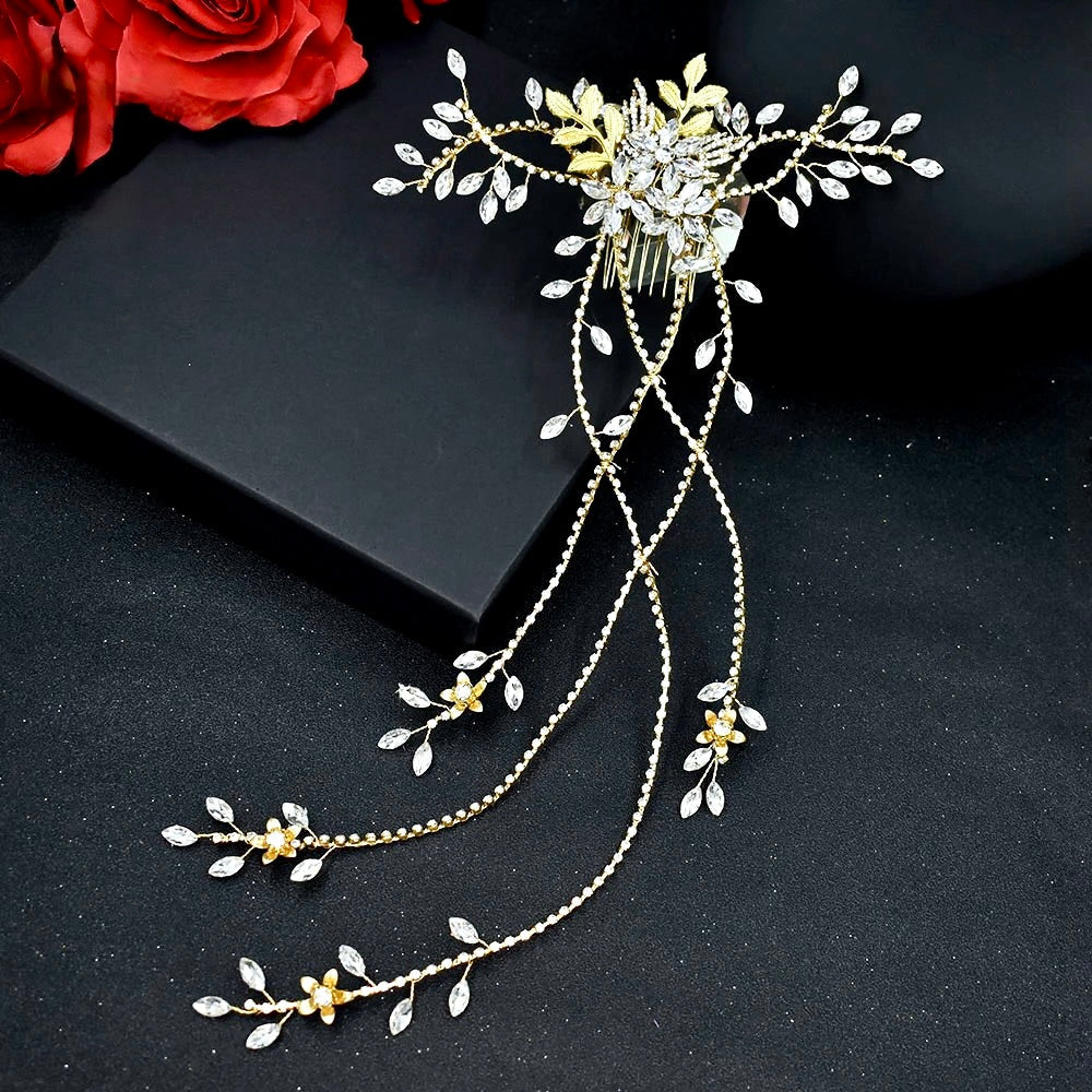 Eugenie - Cascading Crystal Bridal Hair Comb / Hair Vine - Available in Silver and Gold