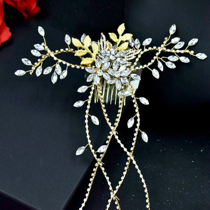 Eugenie - Cascading Crystal Bridal Hair Comb / Hair Vine - Available in Silver and Gold