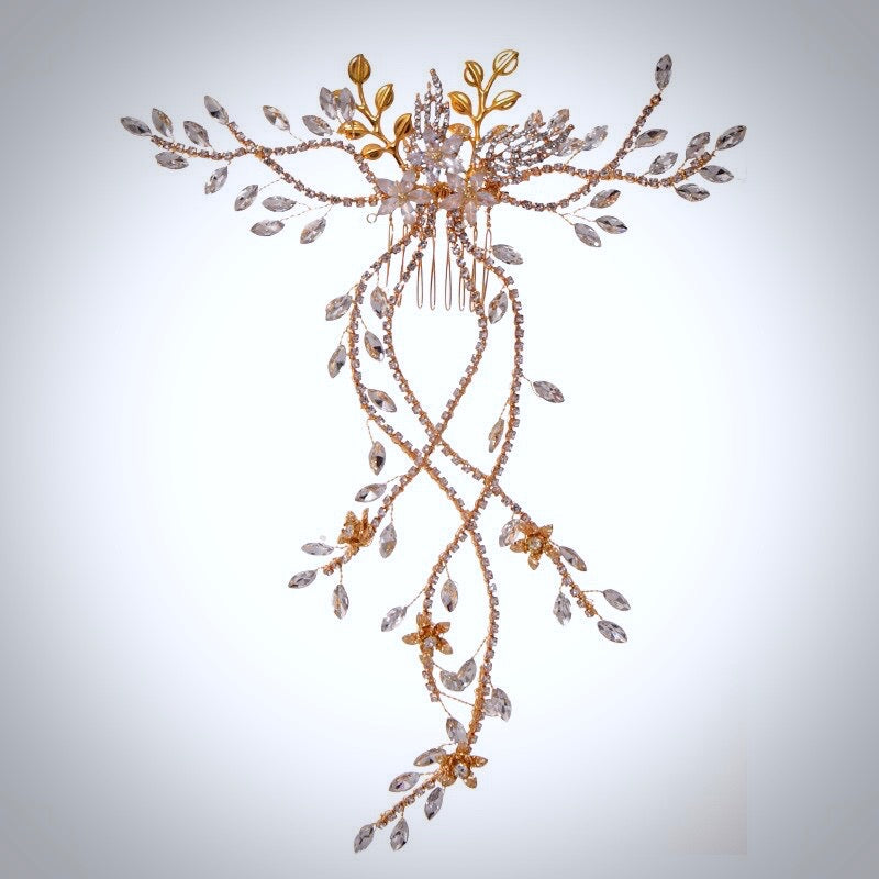 Eugenie - Cascading Crystal Bridal Hair Comb / Hair Vine - Available in Silver and Gold