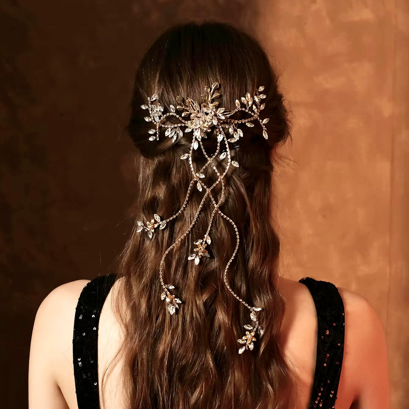 Eugenie - Cascading Crystal Bridal Hair Comb / Hair Vine - Available in Silver and Gold
