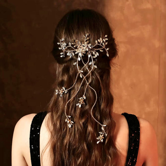 Eugenie - Cascading Crystal Bridal Hair Comb / Hair Vine - Available in Silver and Gold