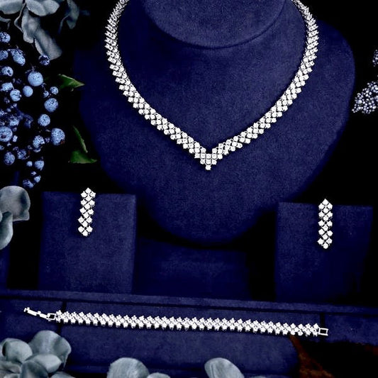 Catarina - Silver Cubic Zirconia Bridal Three-Piece Jewelry Set