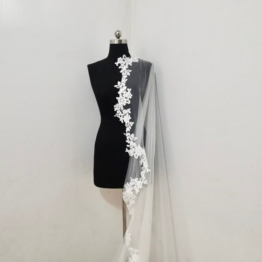 "Silva" - Lace Edge Cathedral Bridal Veil - Available in White and Ivory