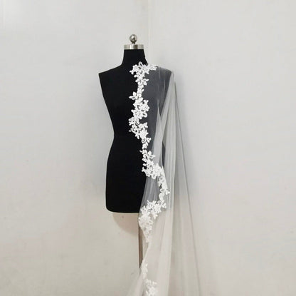 "Silva" - Lace Edge Cathedral Bridal Veil - Available in White and Ivory