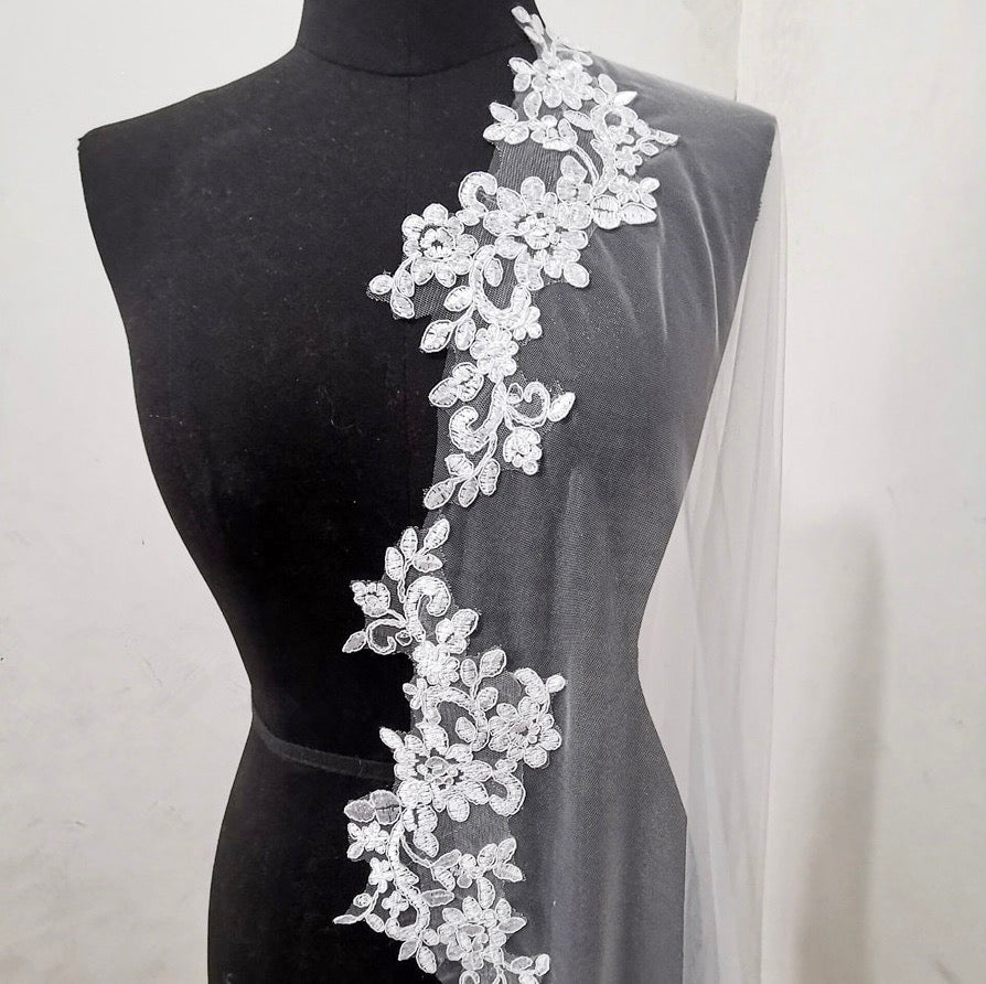 "Silva" - Lace Edge Cathedral Bridal Veil - Available in White and Ivory