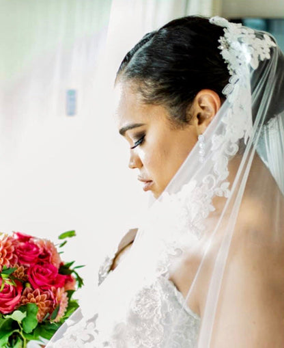 "Silva" - Lace Edge Cathedral Bridal Veil - Available in White and Ivory