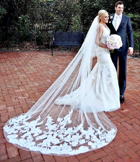 "Cianna" - Lace Edge Cathedral Bridal Veil - Available in White and Ivory