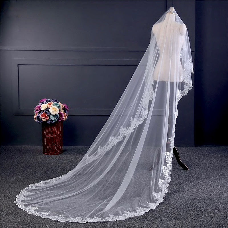 "Mandy" - Lace Edge Cathedral Bridal Veil - Available in White and Ivory