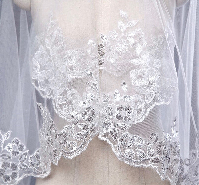 "Mandy" - Lace Edge Cathedral Bridal Veil - Available in White and Ivory