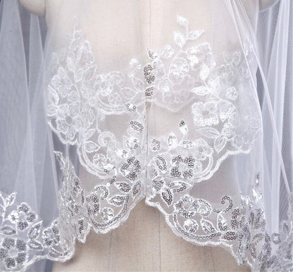 "Mandy" - Lace Edge Cathedral Bridal Veil - Available in White and Ivory