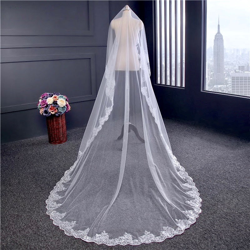 "Mandy" - Lace Edge Cathedral Bridal Veil - Available in White and Ivory