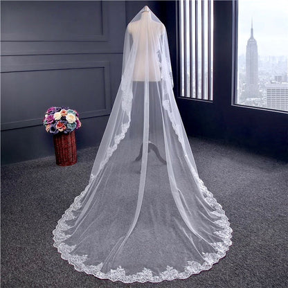 "Mandy" - Lace Edge Cathedral Bridal Veil - Available in White and Ivory