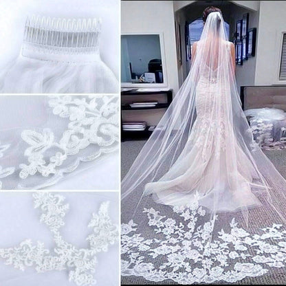 "Cianna" - Lace Edge Cathedral Bridal Veil - Available in White and Ivory