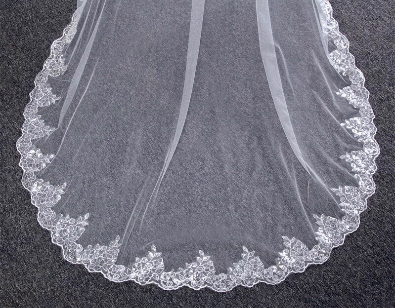 "Mandy" - Lace Edge Cathedral Bridal Veil - Available in White and Ivory