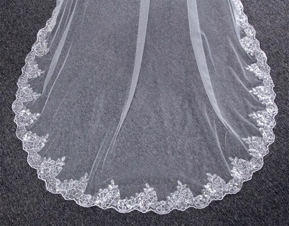 "Mandy" - Lace Edge Cathedral Bridal Veil - Available in White and Ivory