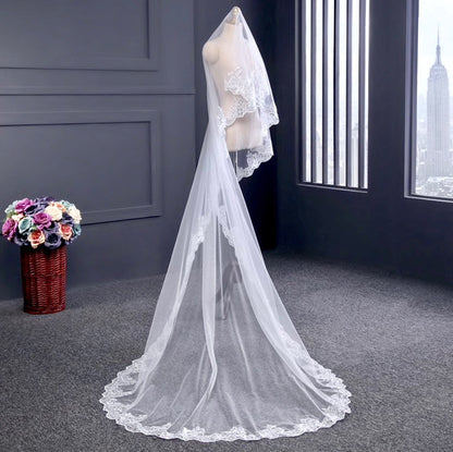 "Mandy" - Lace Edge Cathedral Bridal Veil - Available in White and Ivory
