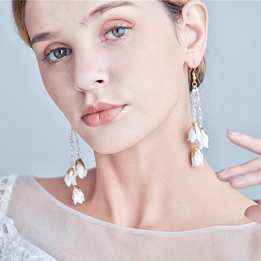 Lyanna - Bohemian Ceramic Flowers Bridal Earrings