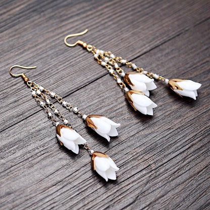 Lyanna - Bohemian Ceramic Flowers Bridal Earrings