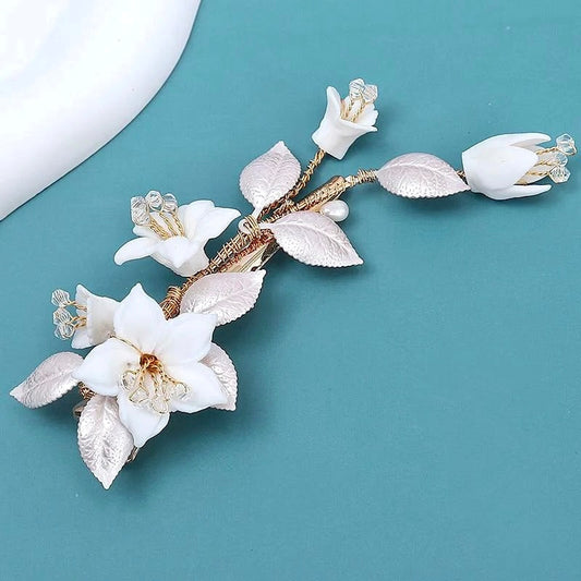 "Edda" - Ceramic Flowers Bridal Hair Clip