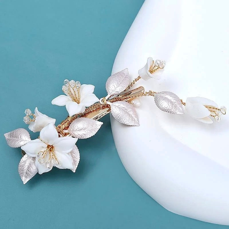 "Edda" - Ceramic Flowers Bridal Hair Clip