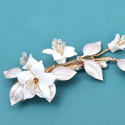 "Edda" - Ceramic Flowers Bridal Hair Clip