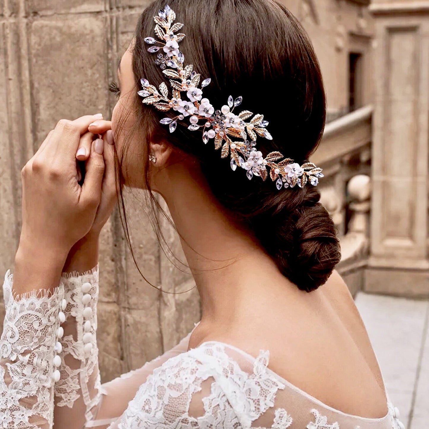 Kalena - Ceramic Flowers Bridal Hair Comb / Vine - Available in Gold and Silver