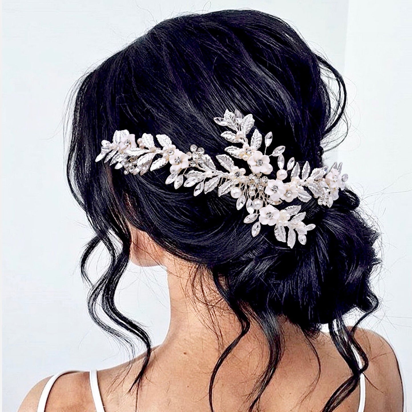 Kalena - Ceramic Flowers Bridal Hair Comb / Vine - Available in Gold and Silver