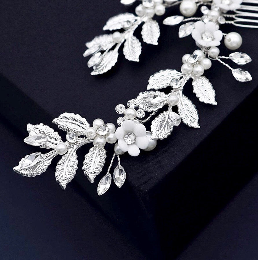 Kalena - Ceramic Flowers Bridal Hair Comb / Vine - Available in Gold and Silver