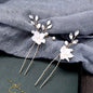 Kalyana - Gold Ceramic Flowers Bridal Hair Comb and Pins Set