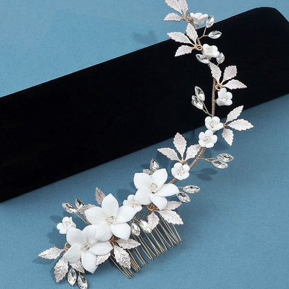 Aveline - Ceramic Flowers Bridal Hair Comb / Vine