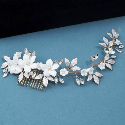 Aveline - Ceramic Flowers Bridal Hair Comb / Vine