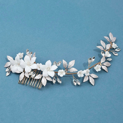 Aveline - Ceramic Flowers Bridal Hair Comb / Vine