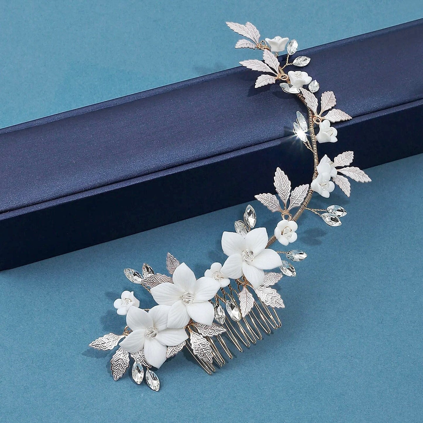 Aveline - Ceramic Flowers Bridal Hair Comb / Vine