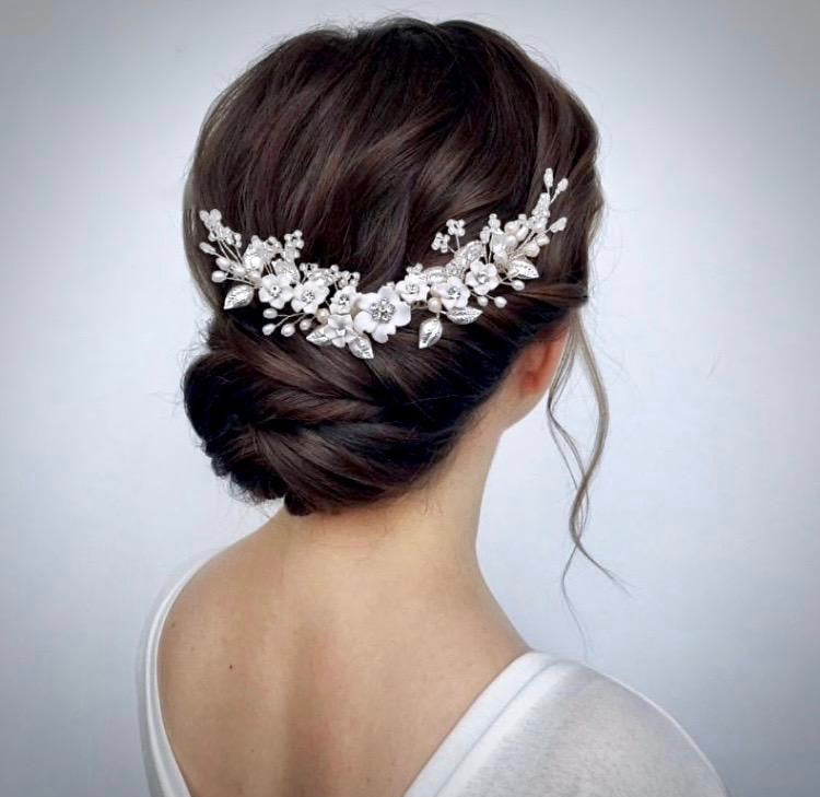Loire - Ceramic Flowers Bridal Headband / Hair Vine - Available in Gold and Silver